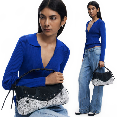 Genti de zi - Geanta de dama, de mana si umar, Desigual, seria Snake Patch Bergamo, Negru