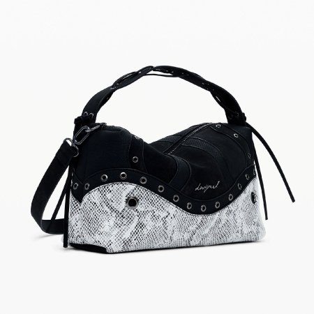 Geanta de dama, de mana si umar, Desigual, seria Snake Patch Bergamo, Negru [3]