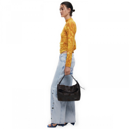 Geanta de dama, de mana si umar, Desigual, seria Stencil Flower Loverty, Maro ciocolata [2]