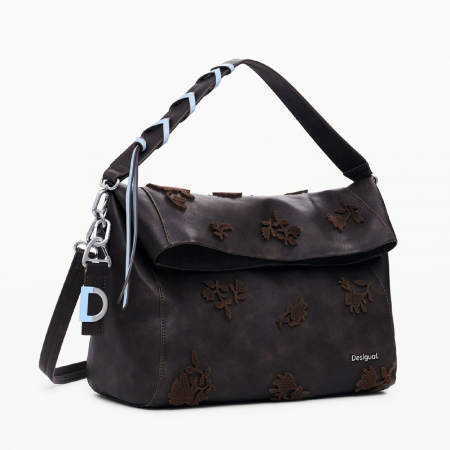 Geanta de dama, de mana si umar, Desigual, seria Stencil Flower Loverty, Maro ciocolata [3]