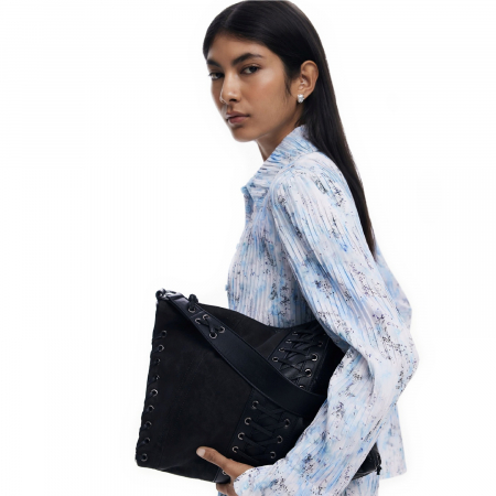 Geanta de dama, de mana si umar, Desigual, seria Tango Leiria Patch, Negru