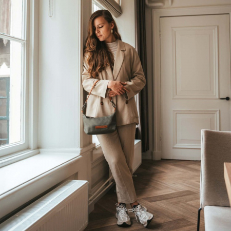 Geanta de dama din nylon si piele naturala, The Chesterfield Brand, Lovund, de mana si umar, Verde