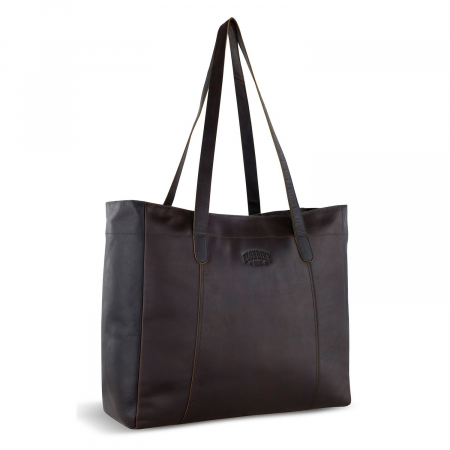 Geanta shopper, mare, de dama, din piele naturala, Klondike, Rush Rachel, de mana si umar, Maro inchis