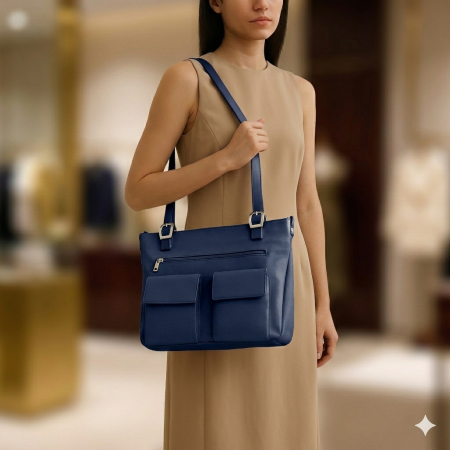 Posete - Geanta de dama, din piele naturala, model 015, Bleumarin