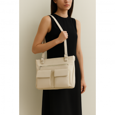 Genti de zi - Geanta de dama, din piele naturala, model 015, Bej