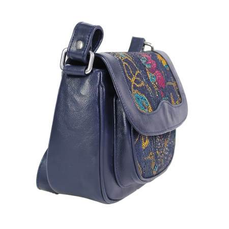 Geanta de dama din piele naturala, model 166, Bleumarin cu flori [2]