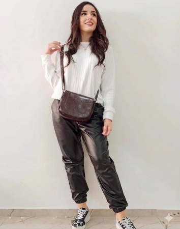 Genti de zi - Geanta de dama din piele naturala, model 180, Maro inchis