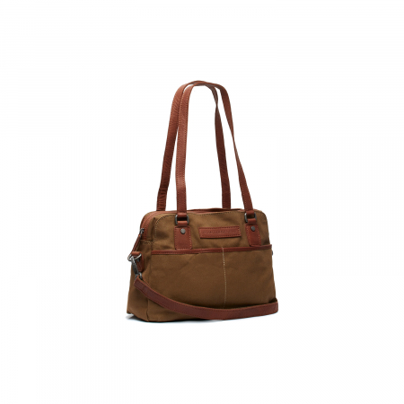 Geanta de dama din piele naturala si textil, The Chesterfield Brand, Milora, Verde olive