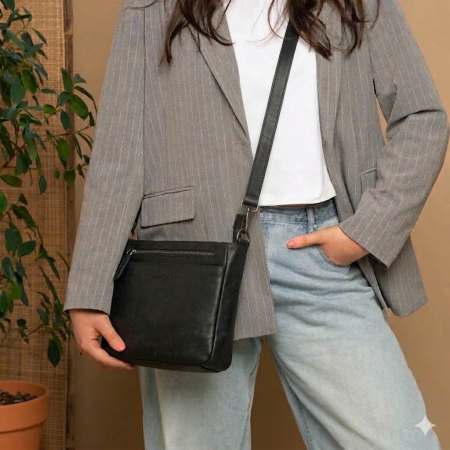 Geanta de dama din piele naturala, The Chesterfield Brand, Mumbai, de umar, Negru