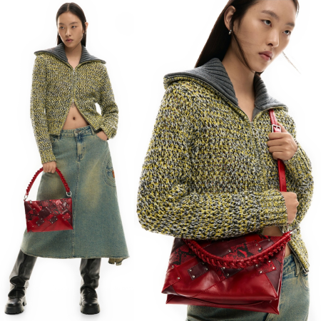 Geanta de dimensiuni medii, de dama, de mana si umar, Desigual, Dual Face Velvet Rebellion, Rosu [1]