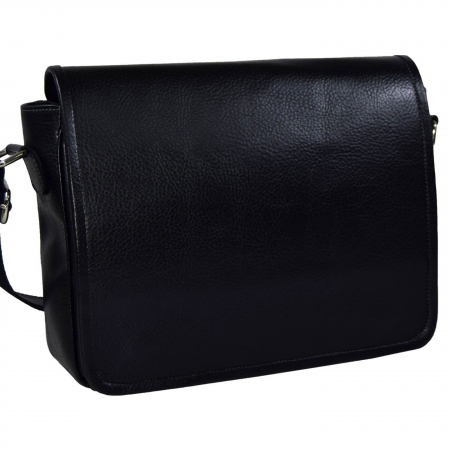 Genti de zi - Geanta de laptop din piele naturala moale, model 46, Negru mat