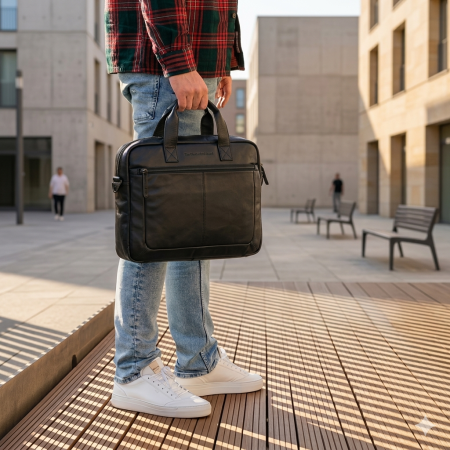 Geanta de laptop din piele naturala, The Chesterfield Brand, Calvi 15.6 inch, Negru [1]