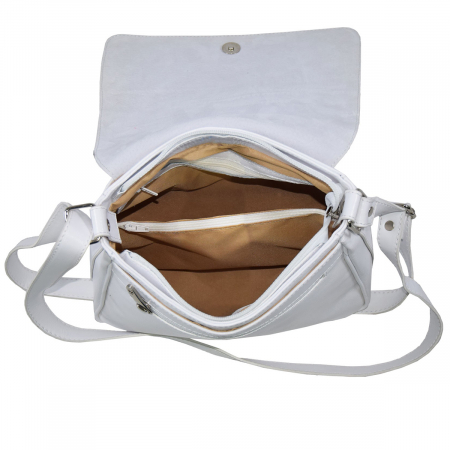 Geanta dama din piele naturala, model 127, de umar si crossbody, Alb [5]