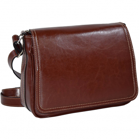 Genti de zi - Geanta dama din piele naturala, model 127, de umar si crossbody, Maro coniac