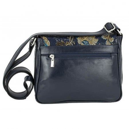 Geanta dama din piele naturala, model 127, de umar si crossbody, Bleumarin cu imprimeu floral [3]