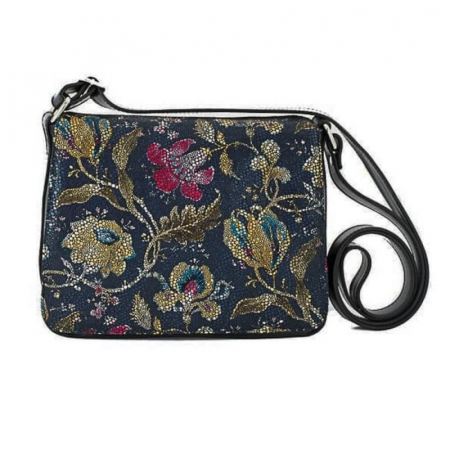 Geanta dama din piele naturala, model 127, de umar si crossbody, Bleumarin cu imprimeu floral [2]