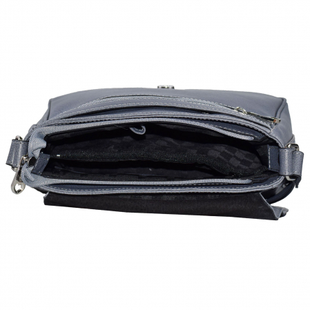 Geanta dama din piele naturala, model 127, de umar si crossbody, Bleumarin cu imprimeu floral [6]