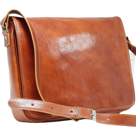 Genti - Geanta de umar din piele vachetta maro coniac, unisex S5544
