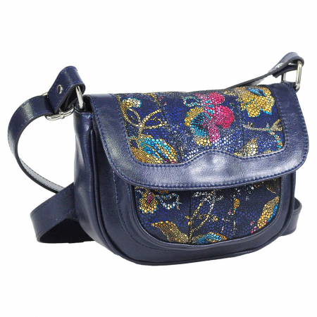 Geanta de dama din piele naturala, model 166, Bleumarin cu flori [1]