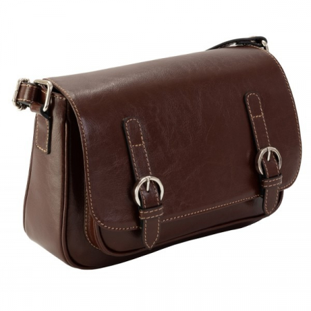 Genti de zi - Geanta dama din piele naturala, model 208, crossbody, Maro coniac