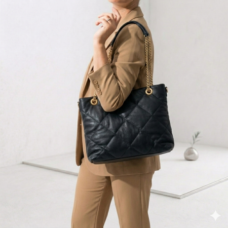 Posete - Geanta de umar, piele naturala model matlasat, Negru