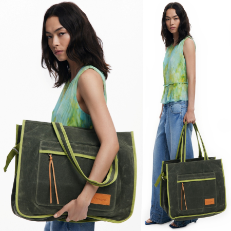 Geanta versatila, de voiaj / shopper, de mana si umar, Desigual, seria Mediteraneo Khiva, Kaki [4]