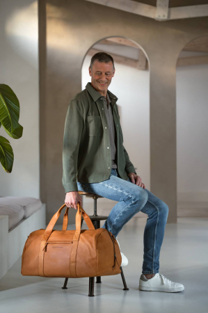 Geanta de voiaj de weekend, unisex The Chesterfield Brand, din piele naturala, Hudson, Maro coniac