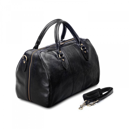 Genti calatorie - Geanta de voiaj unisex, din piele naturala, Negru