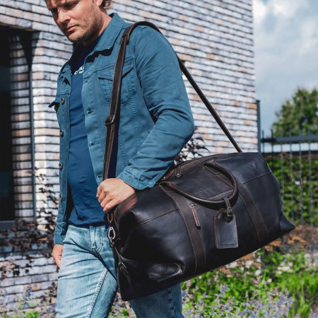 Geanta de voiaj unisex The Chesterfield Brand, din piele moale, Portsmouth, Maro inchis