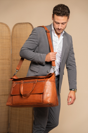 Geanta de voiaj unisex, The Chesterfield Brand, din piele naturala, Lazio, Maro coniac