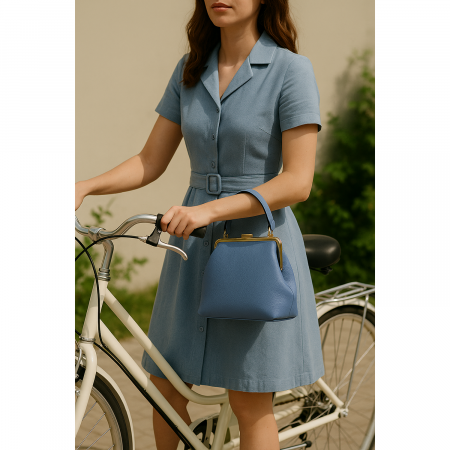 Genti de zi - Geanta eleganta de dama, piele naturala, Noelle, Albastru deschis