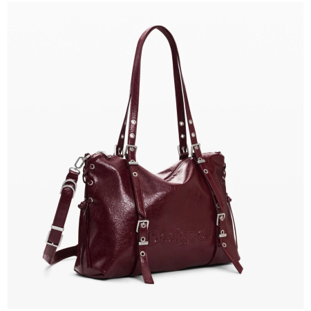 Genti de zi - Geanta mare shopper dama, Desigual, seria Half Logo Lanuza - Visiniu
