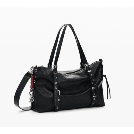 Genti de zi - Geanta mare shopper dama, Desigual, seria Half Logo Lanuza - Negru