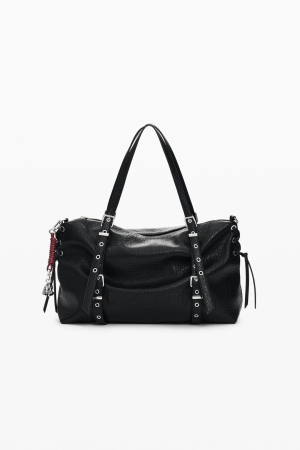 Geanta mare shopper dama, Desigual, seria Half Logo Lanuza - Negru [6]