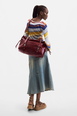 Geanta mare shopper dama, Desigual, seria Half Logo Lanuza - Visiniu [4]