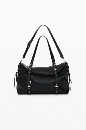 Geanta mare shopper dama, Desigual, seria Half Logo Lanuza - Negru [5]