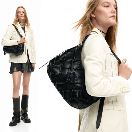 Geanta medie, de dama, de mana si umar, Desigual, Dark Blossom, Negru [3]