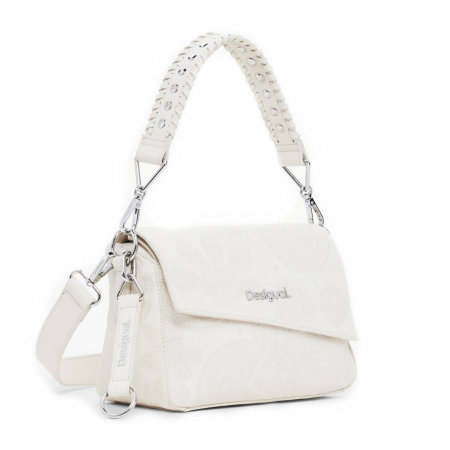 Genti de zi - Geanta mica de dama crossbody, Desigual, seria Dejavu Phuket mini, Alb
