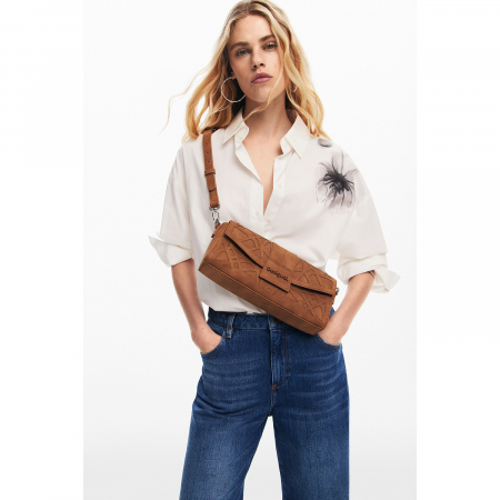 Geanta mica de dama crossbody, Desigual, seria Oasis Eden, Maro coniac