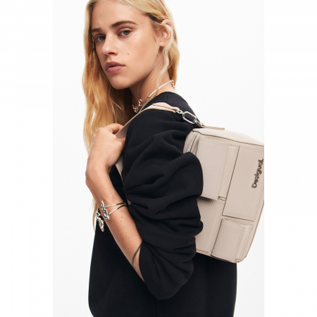Genti de zi - Geanta mica de dama crossbody, Desigual, seria Pocket Face Phuket Mini, Crem