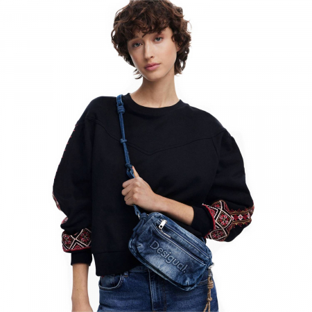 Genti de zi - Geanta mica de dama, de mana si umar, Desigual, seria Half Logo Denim Julia , Albastru