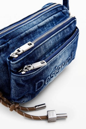 Geanta mica de dama, de mana si umar, Desigual, seria Half Logo Denim Julia , Albastru [5]