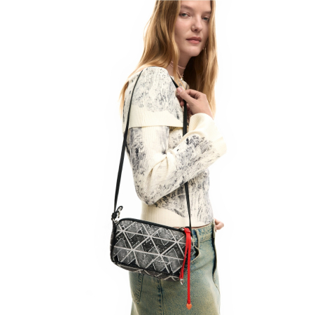 Dama - Geanta mica de dama, Desigual, Denim Zigzag, Gri