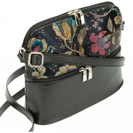 Geanta dama din piele naturala, model 239, de umar si crossbody, Negru cu flori [5]