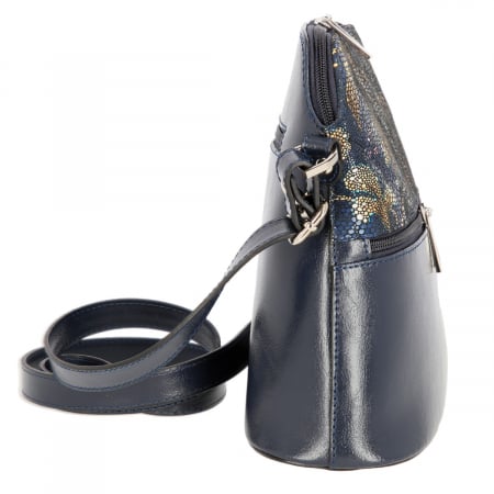 Geanta dama din piele naturala, model 239, de umar si crossbody, Bleumarin cu flori [3]