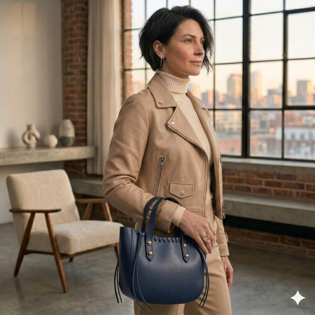 Genti de zi - Geanta mica de mana si umar Massimo Castelli, piele naturala, Bleumarin