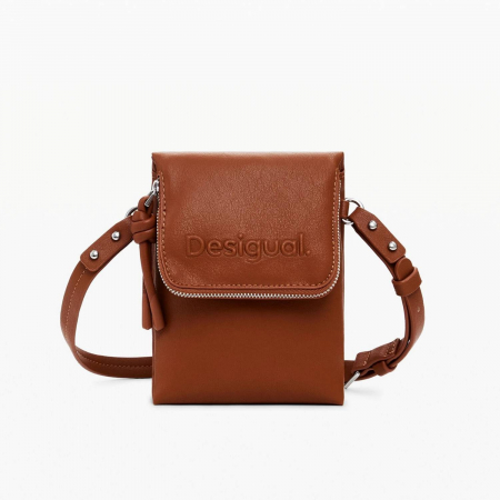 Geanta mica pentru telefon, Desigual, seria Half Logo, Maro camel [1]