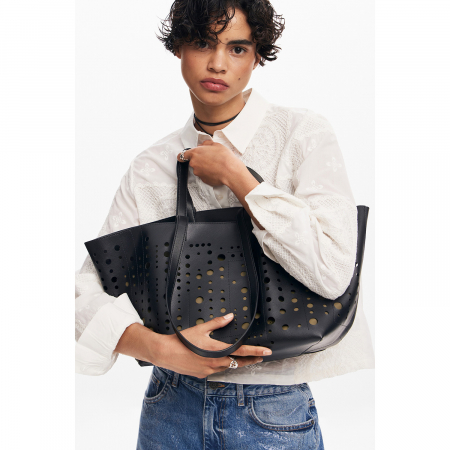 Genti de zi - Geanta shopper de dama, Desigual, seria Bloomer Cahuil, Negru