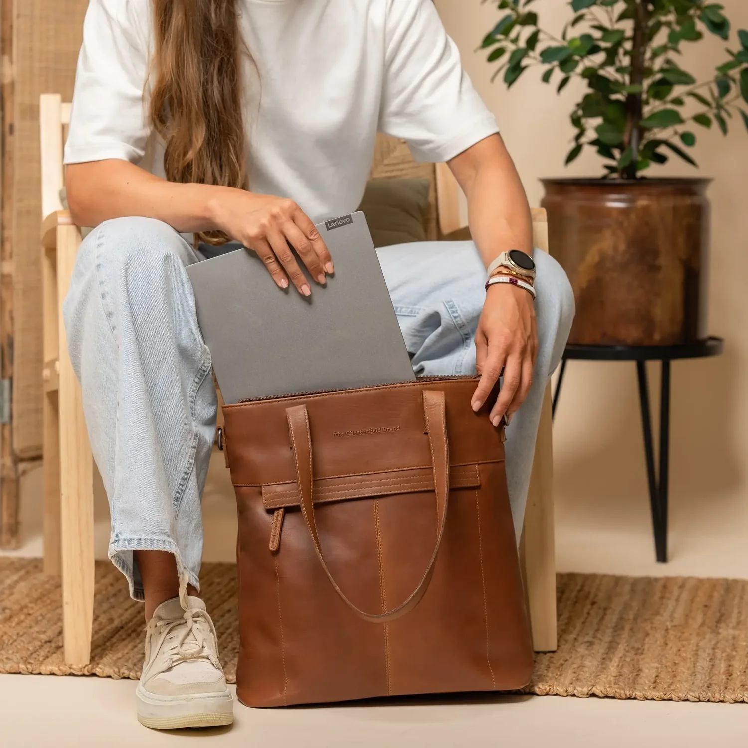 Geanta shopper, din piele naturala, The Chesterfield Brand, Nunavik, Maro coniac