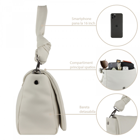 Geanta si poseta plic 2 in 1,  bugatti, piele ecologica, seria Cara 496150, Crem ivoire [2]